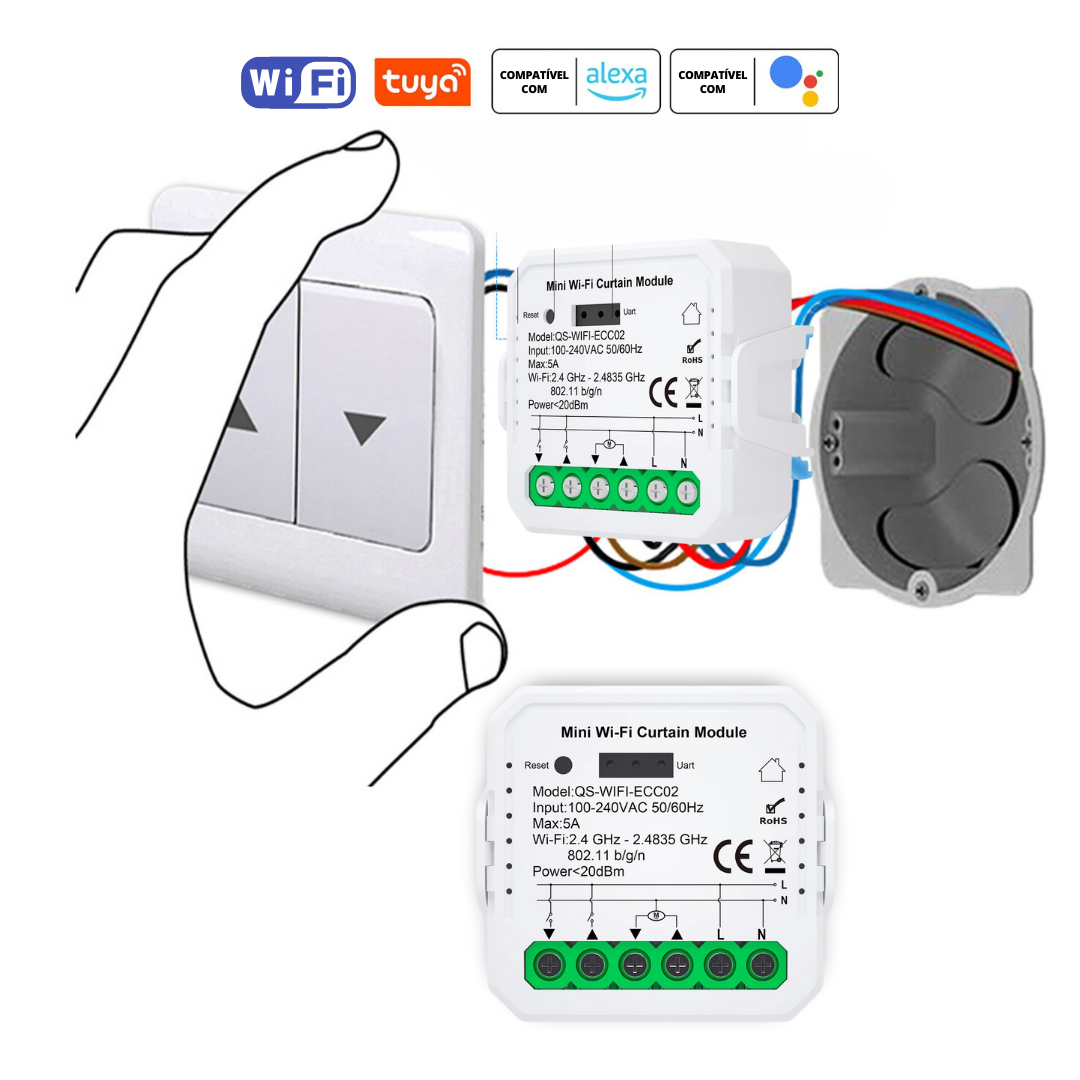 Mini Módulo Wi-Fi para Estores c/ Percentagem - Tuya / Smartlife