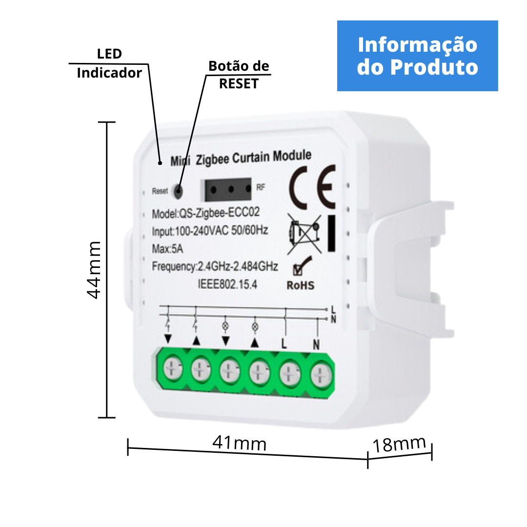 Mini Módulo para Estores Zigbee 3.0 com Percentagem Tuya / Smartlife