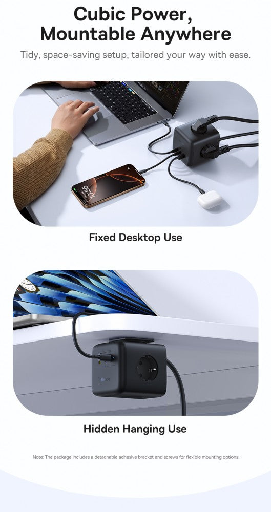 Os-Baseus Enerfill Fa11 Cube Power Strip 3Ac+1U+1C 67W 1.5M Eu Cosmic Black