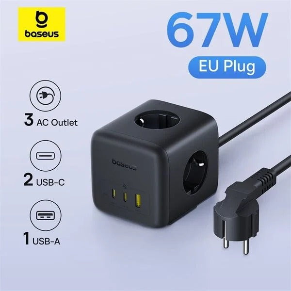 Os-Baseus Enerfill Fa11 Cube Power Strip 3Ac+1U+1C 67W 1.5M Eu Cosmic Black