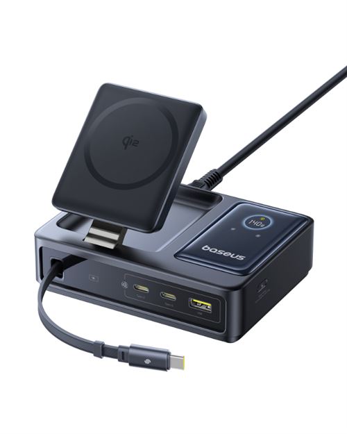 Carregador baseus nomos 5-in-1 140w 3c+u qi2 black