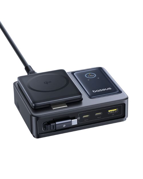 Carregador baseus nomos 5-in-1 140w 3c+u qi2 black