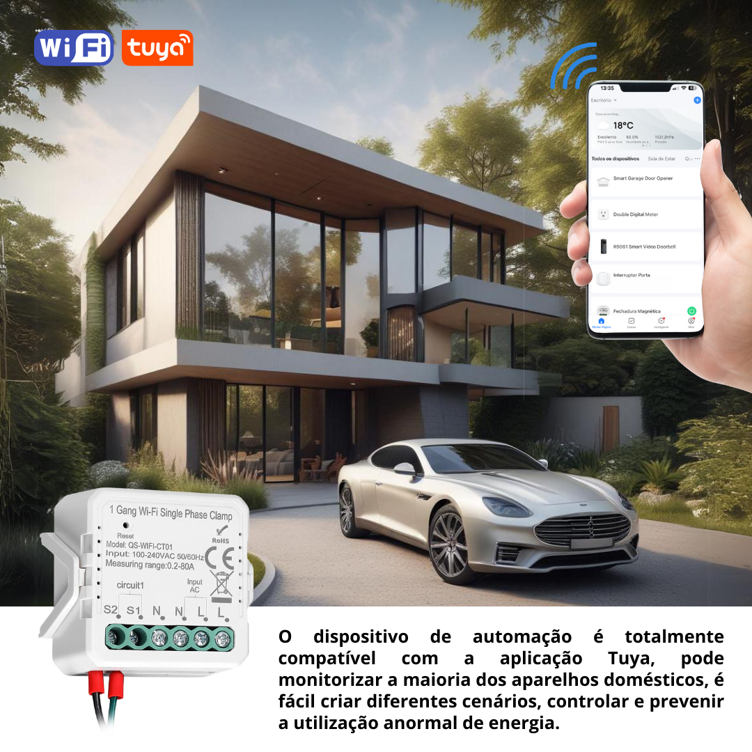 Medidor de Consumo Monofásico - Wi-Fi - Tuya / Smartlife