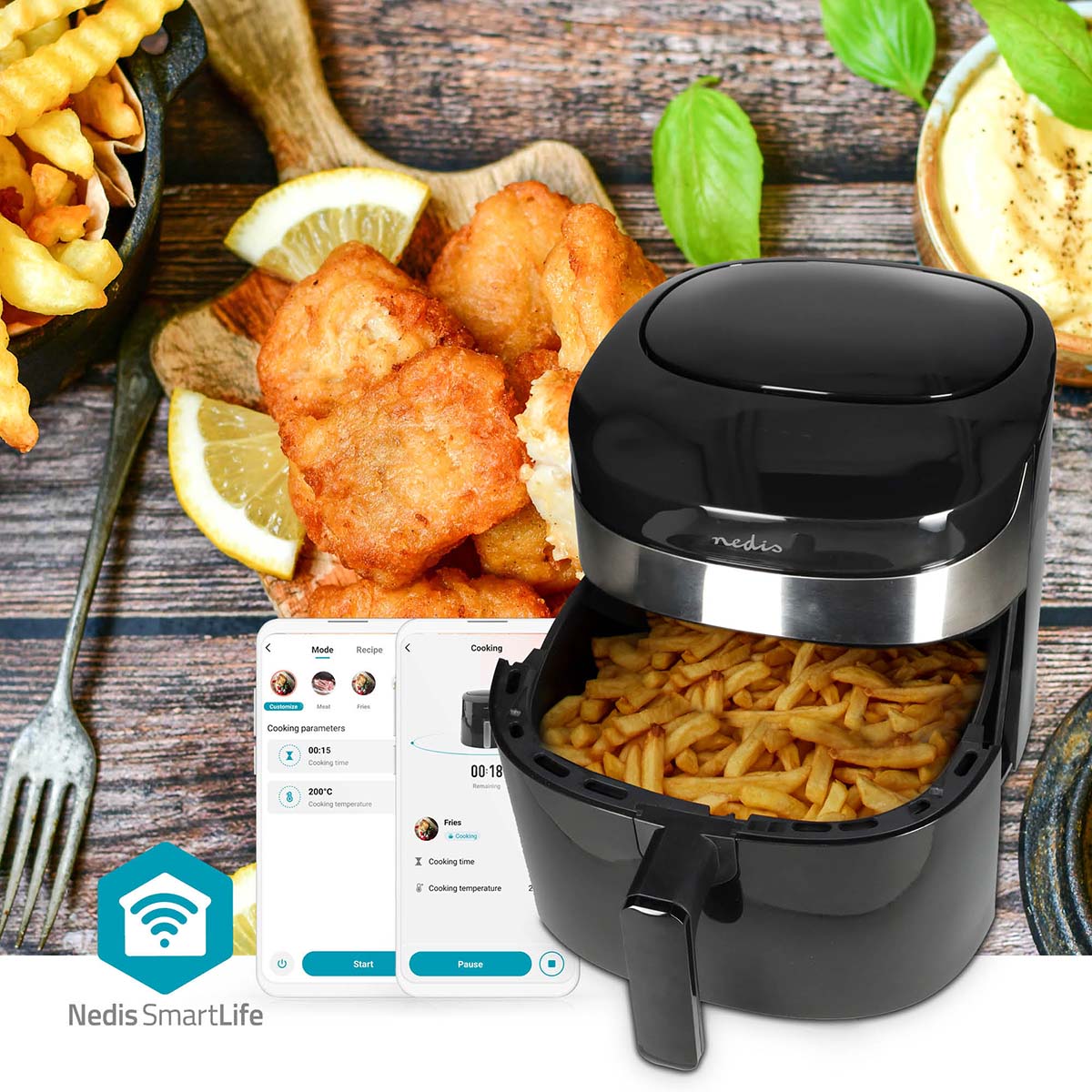 Fritadeira a Ar Quente Inteligente XXL Wi-Fi - Nedis - Tuya / SmartLife
