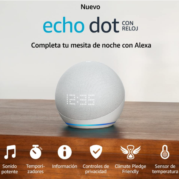 Echo Dot 5ª geração (modelo 2022) com Relógio / Smart Speaker com relógio e Alexa / Branco