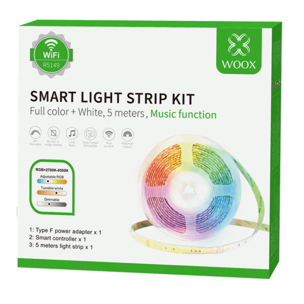 Fita LED de iluminação Woox R5149 Kit RGB + CCT + Música / Tuya / Smart Life