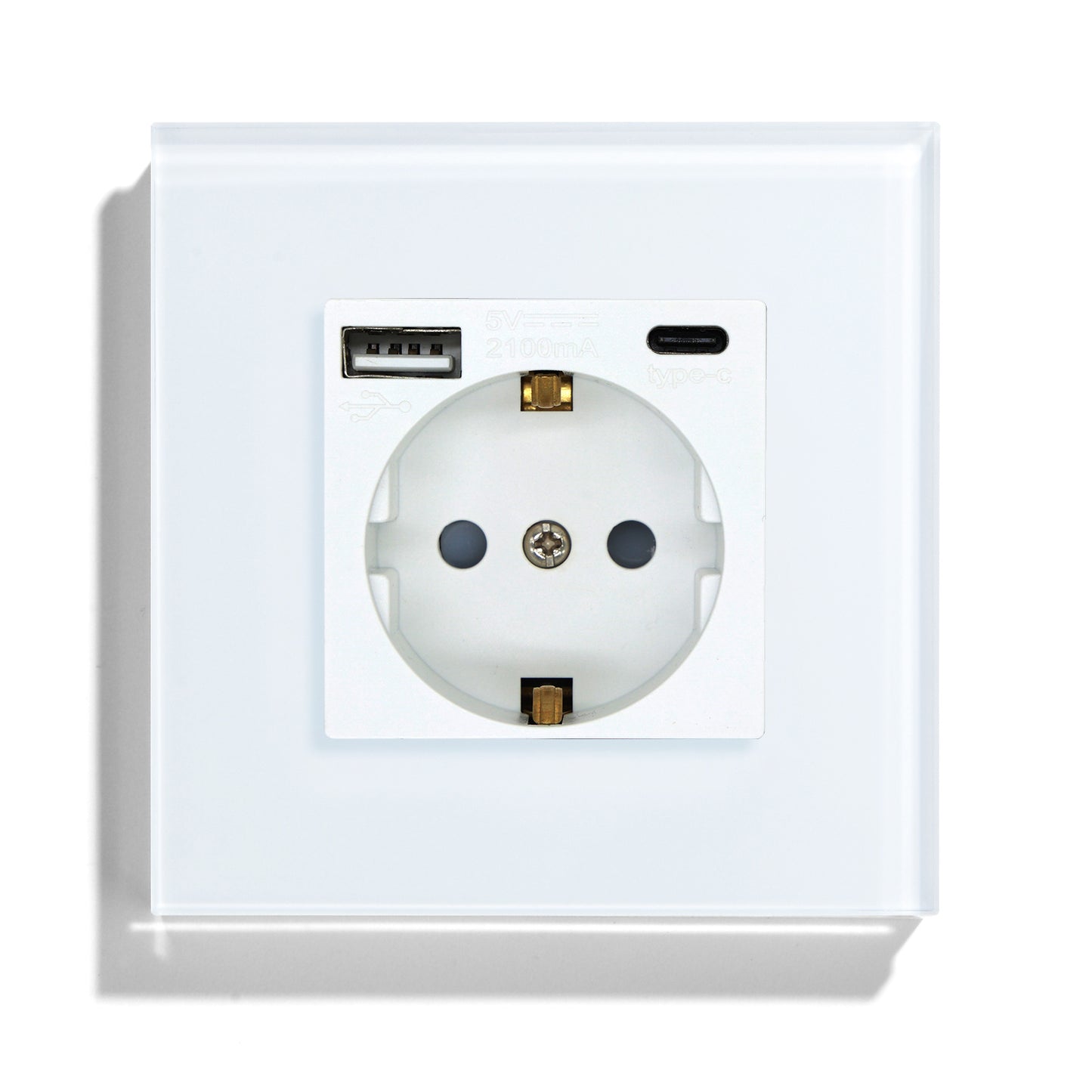 Tomada com USB + USB Type-C em Frame Vidro - Linha Desire Branco