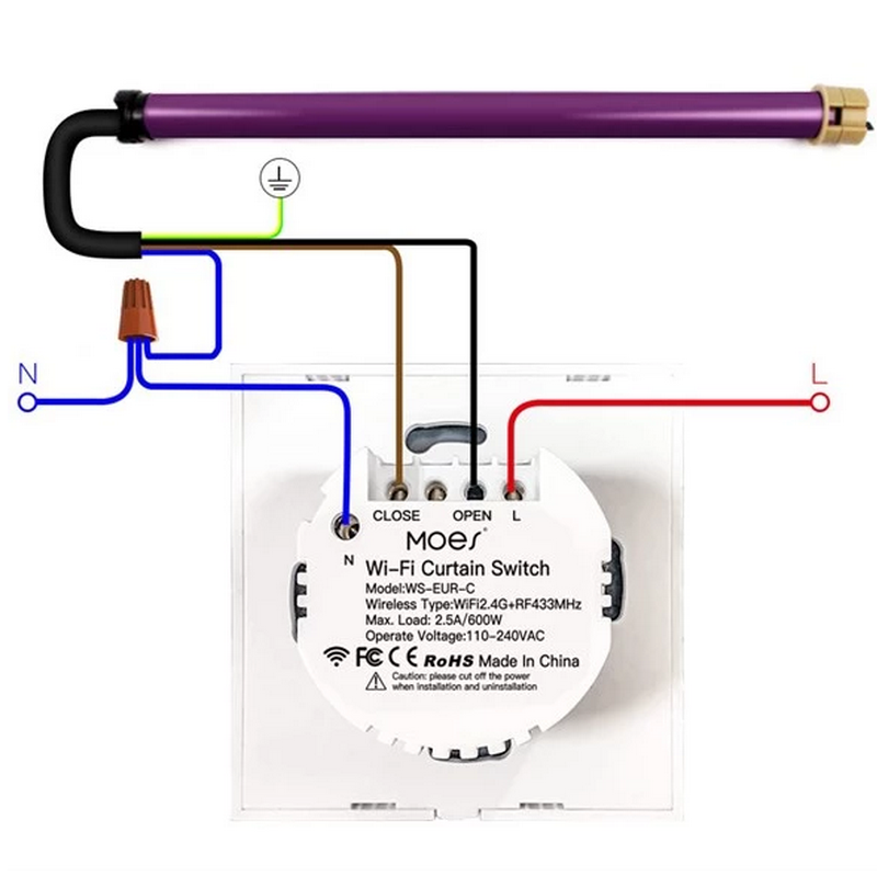 Interruptor Touch de Estore Wi-Fi + RF com Percentagem - Branco - Gama Simple Touch - Tuya / Smartlife - WS-EUR-C