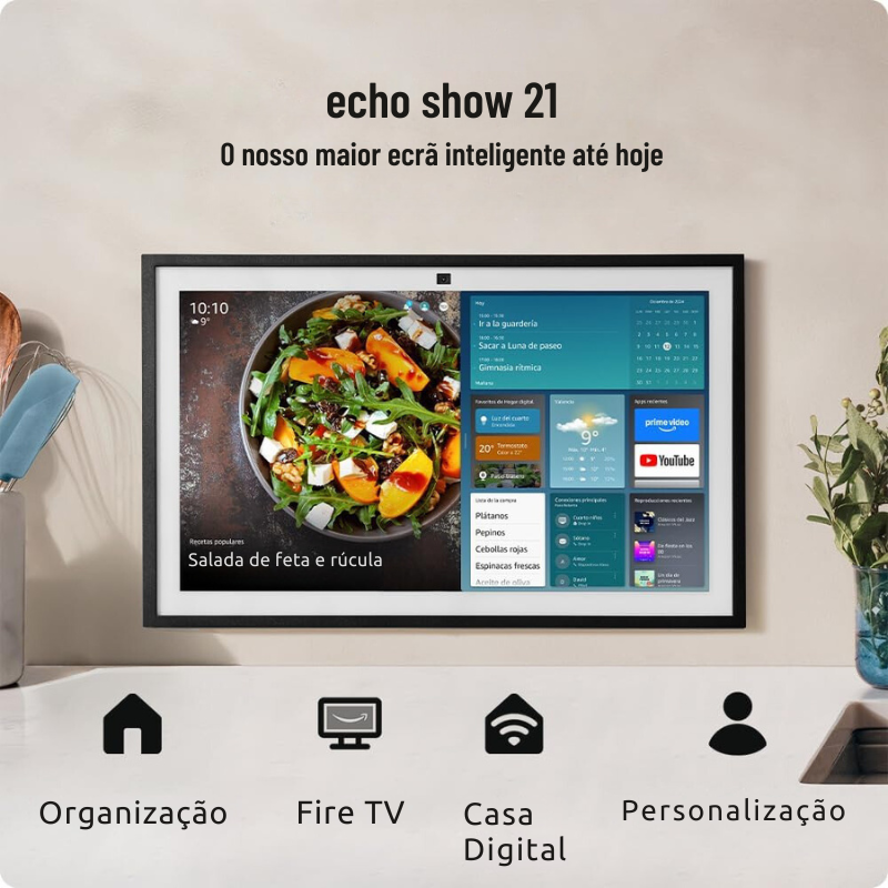 Amazon Echo Show 21 |Ecrã inteligente HD de 21" com Fire TV integrado, som rico e potente, reprodução de streaming HD imersivo e Alexa