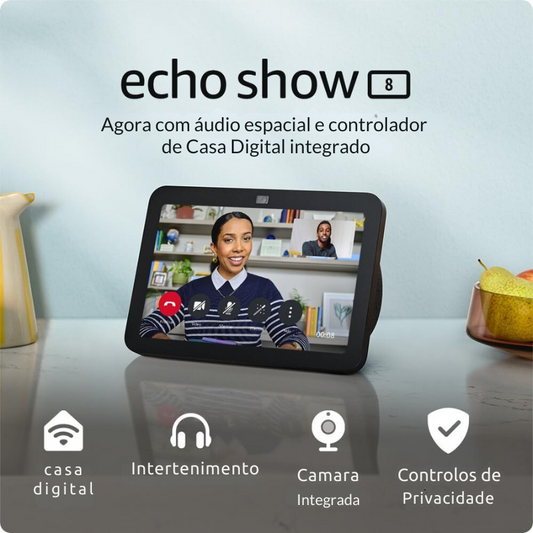 Echo Show 8 (3.ª geração, modelo de 2023) | Ecrã tátil inteligente de alta definição com áudio espacial, controlador de Casa Digital e Alexa