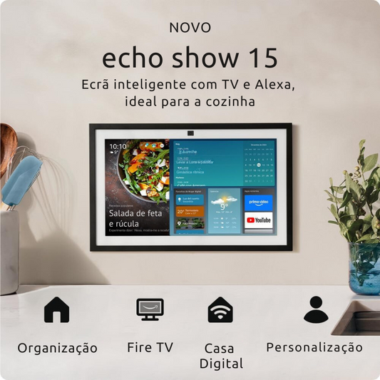 Novo Amazon Echo Show 15 | Ecrã inteligente Full HD de 15,6", com Alexa, Fire TV integrado e comando por voz Alexa