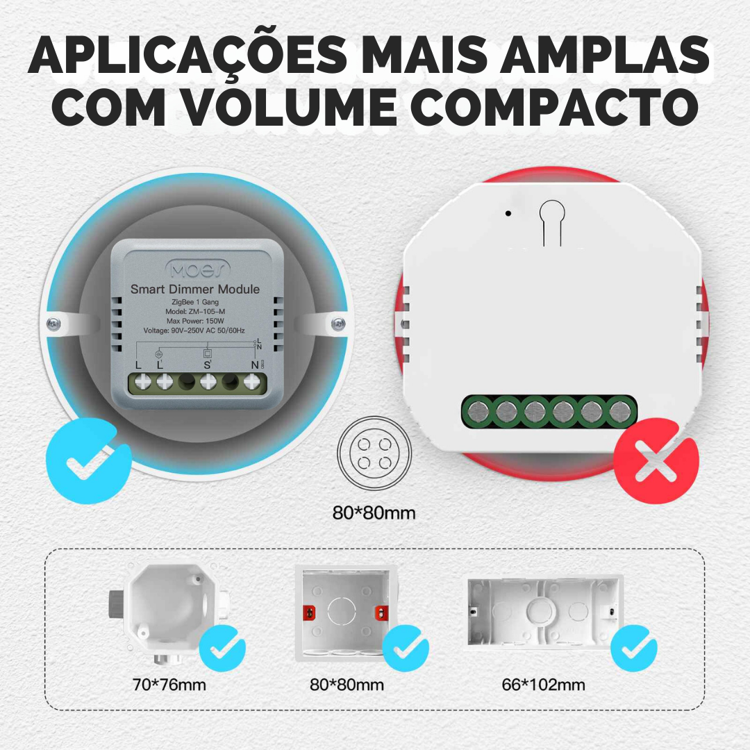 Mini Módulo Zigbee Moes para Luzes Dimmer - Tuya / Smartlife