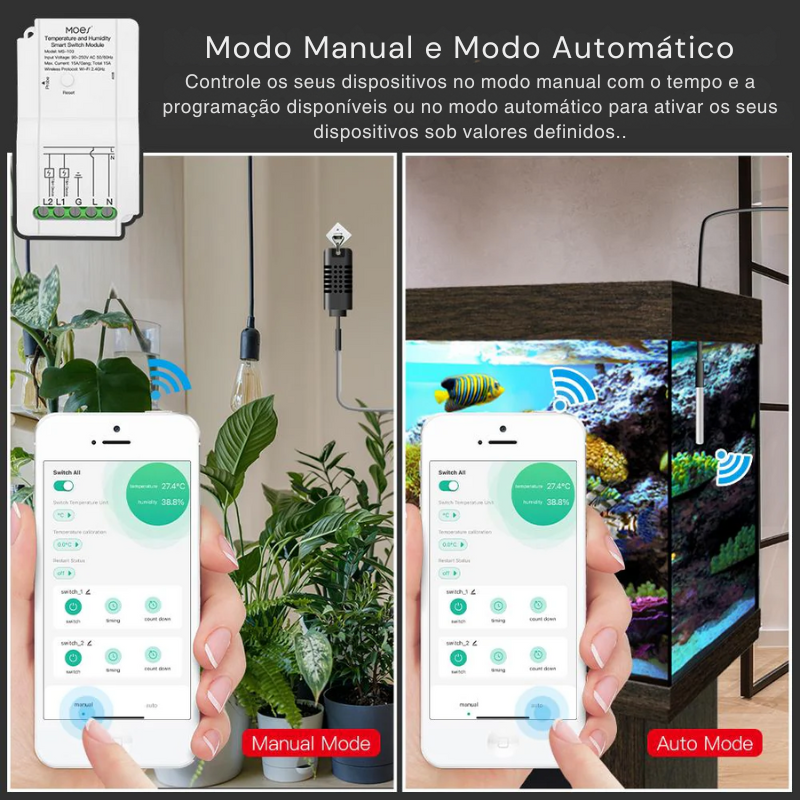 Módulo Interruptor Wi-Fi com Controlador de Temperatura e Humidade - Tuya / Smartlife