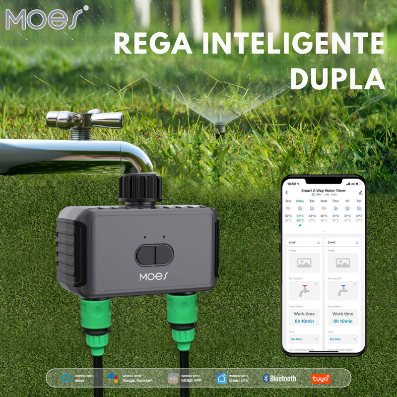 Rega Inteligente Dupla Bluetooth - Moes - Tuya / Smart Life