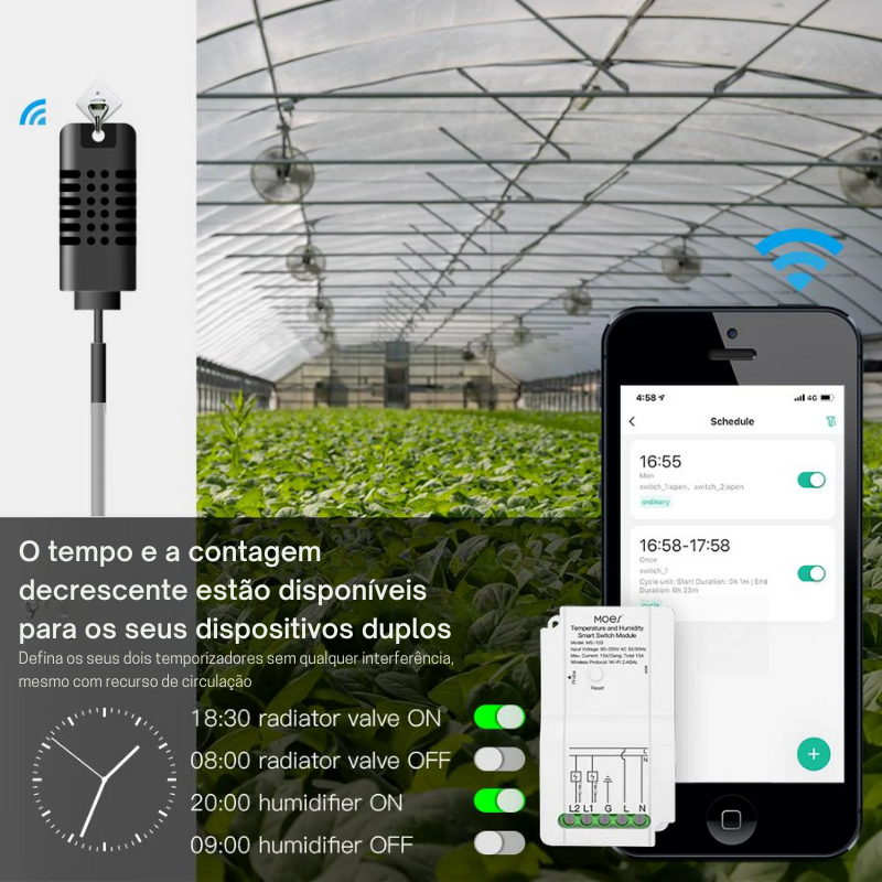 Módulo Interruptor Wi-Fi com Controlador de Temperatura e Humidade - Tuya / Smartlife