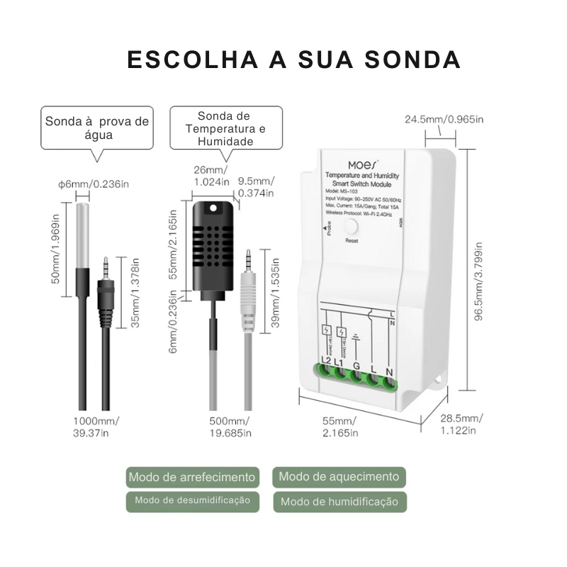 Módulo Interruptor Wi-Fi com Controlador de Temperatura e Humidade - Tuya / Smartlife