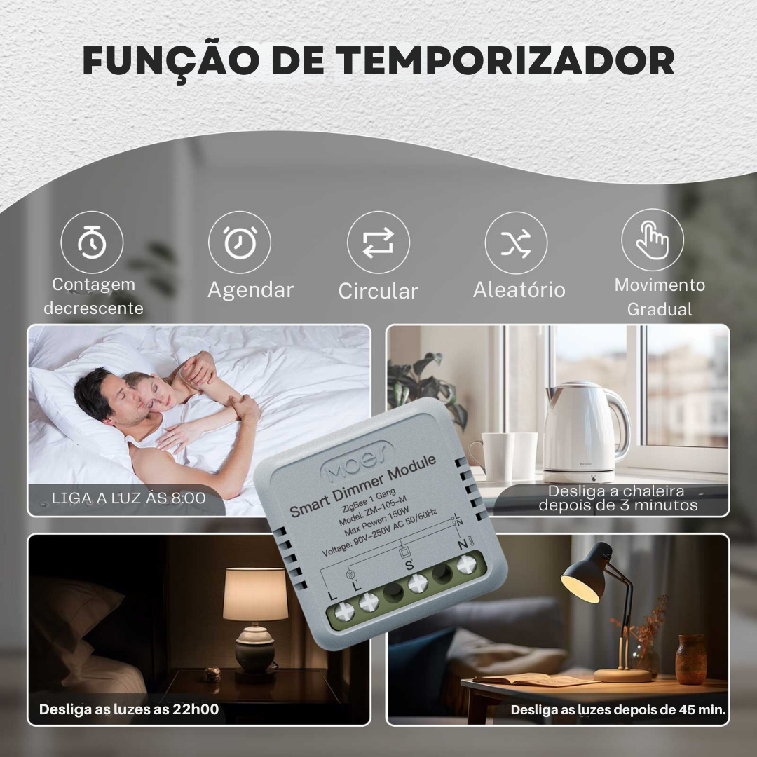 Mini Módulo Zigbee Moes para Luzes Dimmer - Tuya / Smartlife