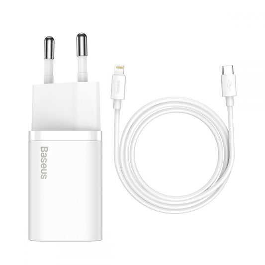 Baseus Carregador Carregamento Rápido Super Si c/ Cabo Usb-C Para Lightning 1mt Branco