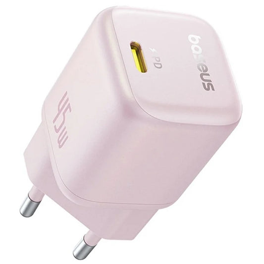 Carregador baseus picogo gan 1c 45w eu baby pink