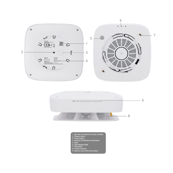 Detector de Fumo S/ Fios 868 Mhz C/ Sensor de Temperatura e Sirene Branco - Ajax