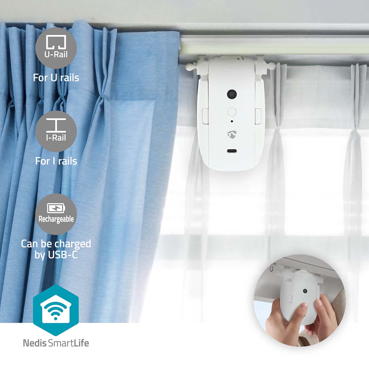 Motor de Cortina Inteligente Bluetooth - Nedis - Tuya / SmartLife
