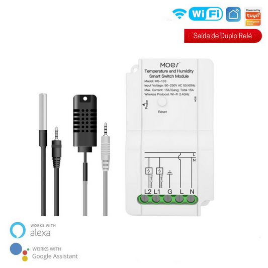 Módulo Interruptor Wi-Fi com Controlador de Temperatura e Humidade - Tuya / Smartlife