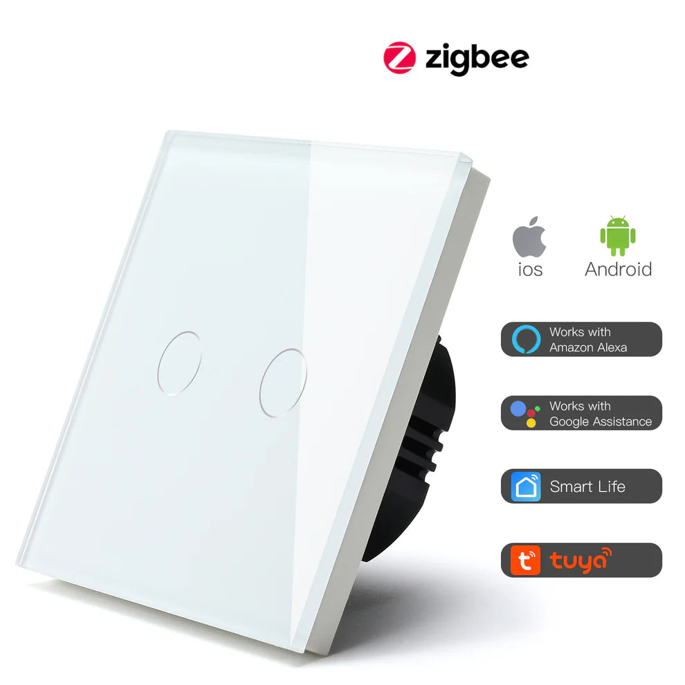 Interruptor Zigbee Desire - 2 Gang - 86x86mm - Vidro Branco - Tuya / Smartlife