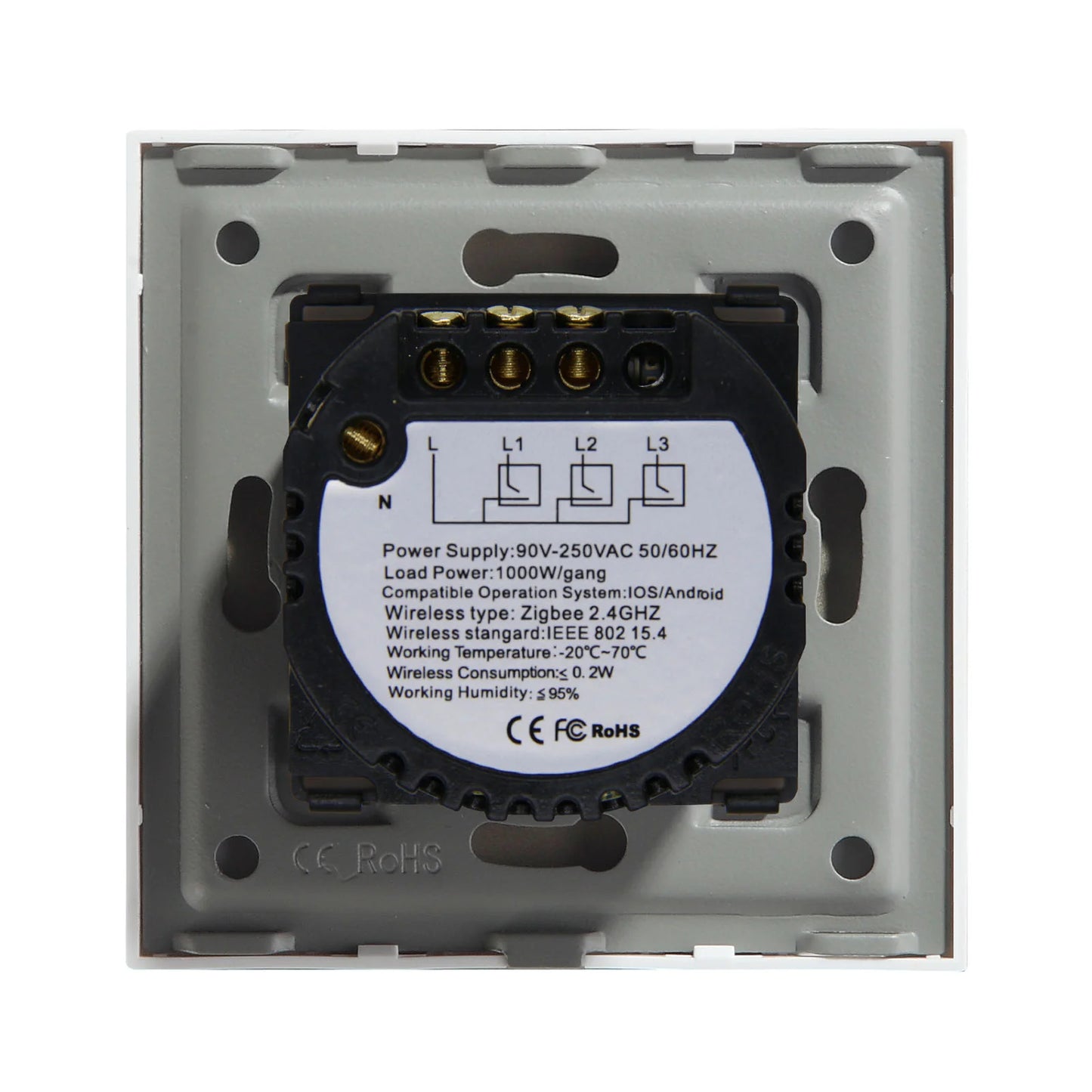 Interruptor Zigbee Desire - 2 Gang - 86x86mm - Vidro Branco - Tuya / Smartlife