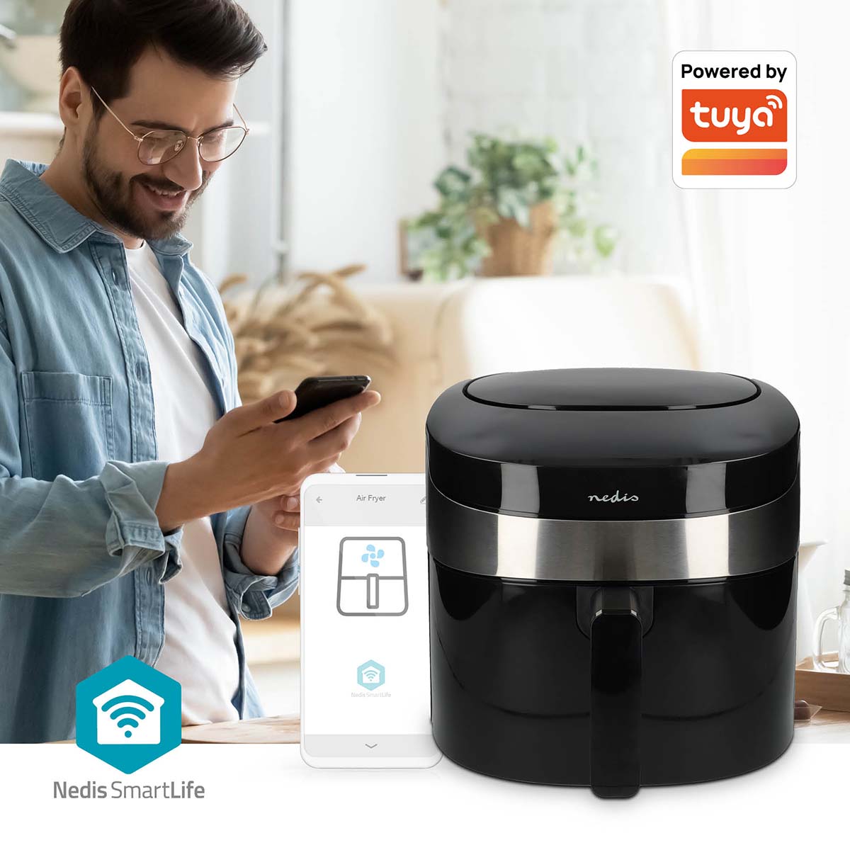 Fritadeira a Ar Quente Inteligente XXL Wi-Fi - Nedis - Tuya / SmartLife
