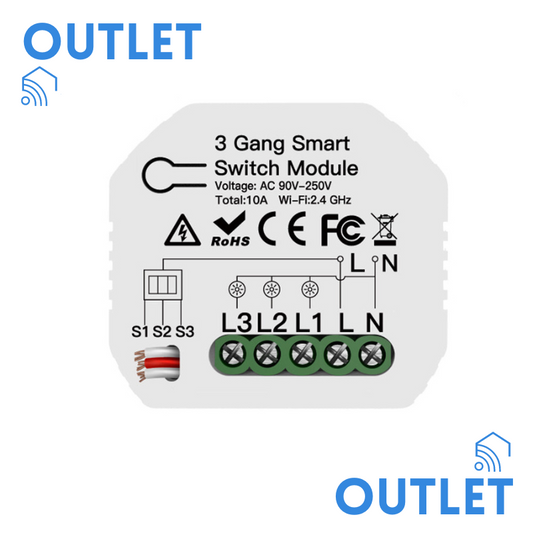 OUTLET: Módulo Wi-Fi p/ Interruptores de Luz Triplos (3 Gang) - Tuya / Smartlife