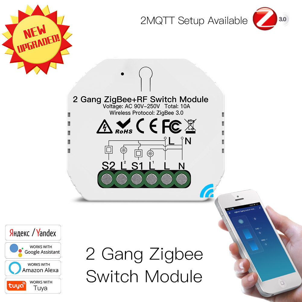 Módulo de Luzes - Zigbee 3.0 + RF para 2 Interruptores - Tuya / Smartlife - MS-104BZ