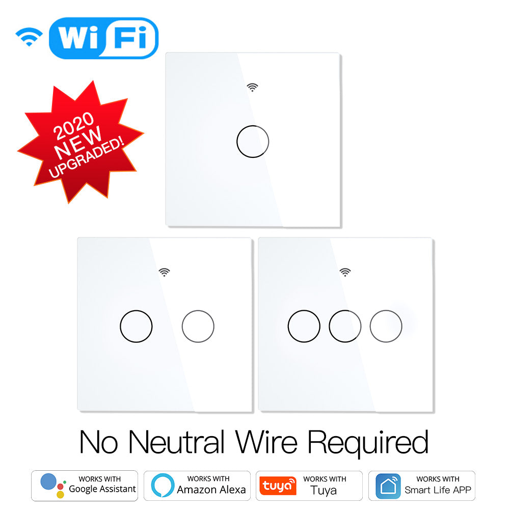 Interruptor Touch de Luz Wi-Fi + RF Branco - 3 Gang - SEM NEUTRO - Gama Simple Touch - Tuya / Smartlife - WS-EU3-L