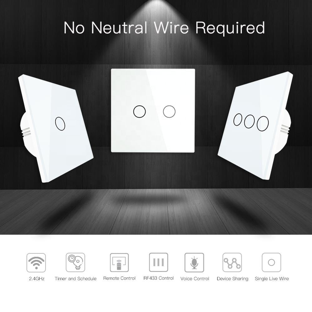 Interruptor Touch de Luz Wi-Fi + RF Branco - 2 Gang - SEM NEUTRO - Gama Simple Touch - Tuya / Smartlife - WS-EU2-L