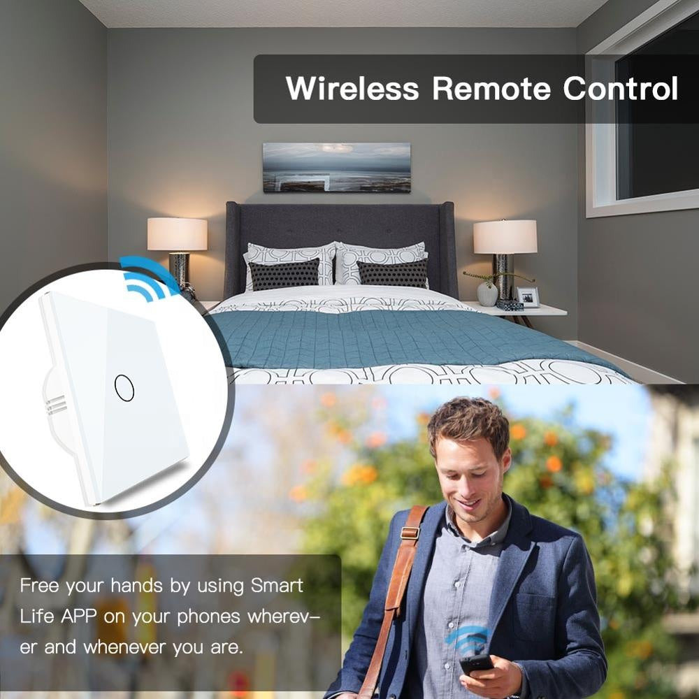 Interruptor Touch de Luz Wi-Fi + RF Branco - 2 Gang - SEM NEUTRO - Gama Simple Touch - Tuya / Smartlife - WS-EU2-L