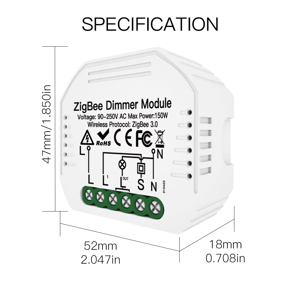 Módulo de Luzes Dimmer - Zigbee 3.0 para Interruptor Simples - Tuya / Smartlife - MS-105Z
