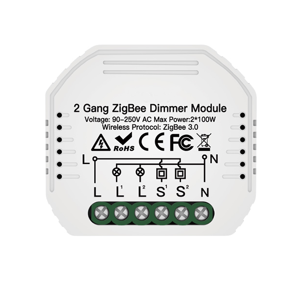 Módulo de Luzes Dimmer Duplo - Zigbee 3.0 para Interruptor Duplo - Tuya / Smartlife - MS-105BZ