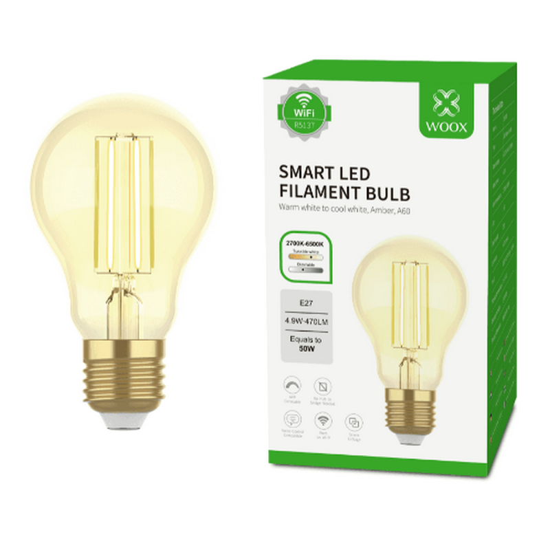 Lâmpada Woox Filamento E27 4,9W 470lm Branco Quente 2700K + Branco Frio 6500K