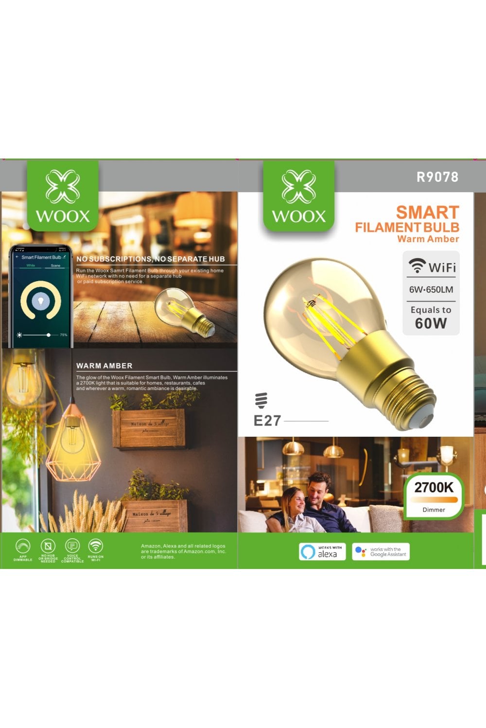 Lâmpada Woox LED Filamento E27 Inteligente / TUYA / Smart Life